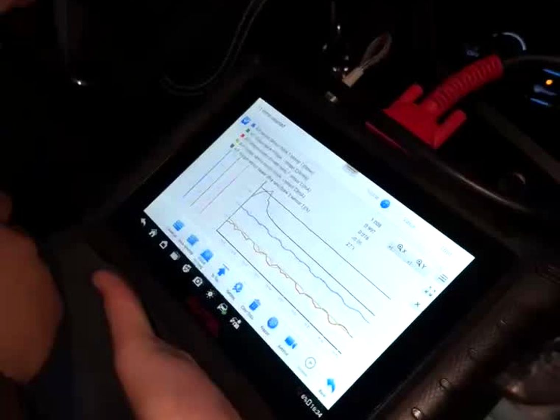 Scan tool showing live engine sensor graphs during a mobile diagnostic